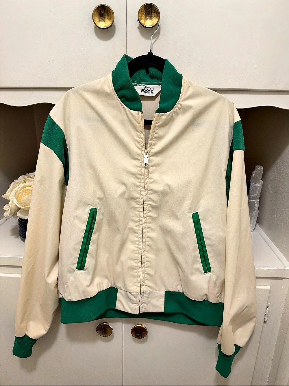 Woolrich Color Block Windbreaker in Cream & Green